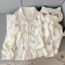 批发云朵棉翻领系列春夏季薄款可外穿睡衣长袖卡通百搭可爱套装