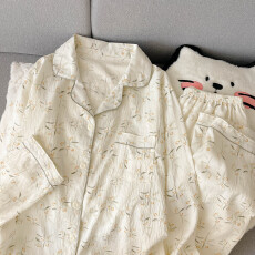 批发云朵棉翻领系列春夏季薄款可外穿睡衣长袖竹林花丛田园风套装