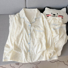 批发云朵棉翻领系列春夏季薄款可外穿睡衣长袖彩色圆点可爱套装