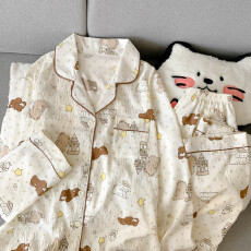 批发云朵棉翻领系列春夏季薄款可外穿睡衣长袖卡通可爱百搭休闲套装