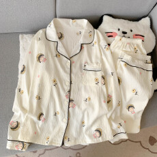 批发云朵棉翻领系列春夏季薄款可外穿睡衣长袖小丸子可爱休闲套装