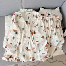 批发云朵棉翻领系列春夏季薄款可外穿睡衣长袖圣诞小狗可爱休闲套装