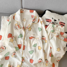 批发云朵棉翻领系列春夏季薄款可外穿睡衣长袖几何卡通可爱休闲套装