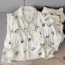 批发云朵棉翻领系列春夏季薄款可外穿睡衣长袖星星熊猫可爱休闲套装