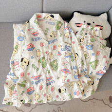 批发云朵棉翻领系列春夏季薄款可外穿睡衣长袖卡通动物可爱休闲套装