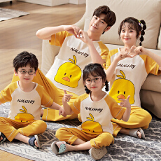 批发超火<b class='q'>亲子</b>装夏季纯棉t恤黄色卡通<b class='q'>套装</b>一家四口男女童母女父子温馨