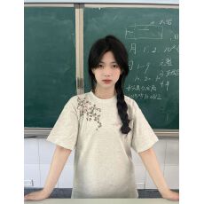 实价 二本针+刺绣+印花+内里铺布19支220克纯棉短袖T恤女