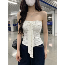 批发波点小狗爪满印系带抹胸背心女春季2026新款辣妹收腰短款性感上衣