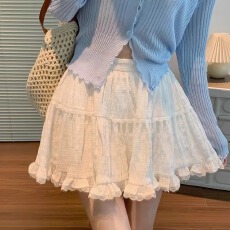 批发白色百搭少女肌理感<b class='q'>高腰</b>南瓜花苞裤内衬嗲嗲细腰裙百褶半身裙子