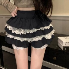批发芭蕾风黑色蕾丝蛋糕<b class='q'>蓬蓬裙</b>女夏季甜美<b class='q'>半身</b>裙高腰a字防走光短裙子