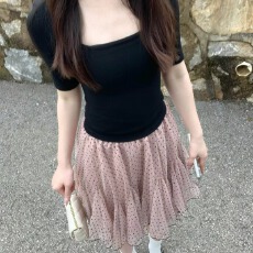 批发甜美风粉色波点<b class='q'>半身裙</b>女装夏季高腰a字网纱裙芭蕾风短裙蓬蓬裙子