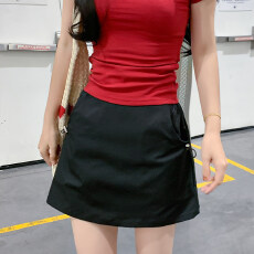 批发黑色短裙女士<b class='q'>夏季</b>半身裙复古抽绳工装裙安全裤休闲百搭显瘦a字裙