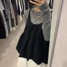 批发韩系简单大方高级感穿搭巨好看小个子黑色<b class='q'>吊带</b>灰色套装女春