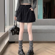 批发秋冬外穿灯芯绒工装<b class='q'>短裙</b>女美式抽绳松紧腰a字包臀半裙防走光