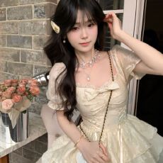 批发Blovelan栀花方糖 公主风提花蝴蝶结少女感<b class='q'>欧根纱</b>蓬蓬连衣裙春夏