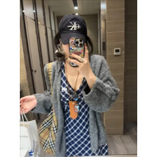 批发套装_单件<b class='q'>韩版</b>慵懒风复古针织披肩开衫毛衣女格纹挂脖吊带连衣裙