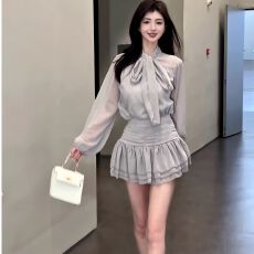 批发套装裙子春夏穿搭气质蝴蝶结<b class='q'>衬衫</b>吊带高腰显瘦半身裙小香风三件套