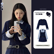 批发早春穿搭套装2024学院风小香风连衣裙子两件套春装搭配一整套时尚