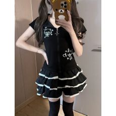 批发日系亚文化可爱辣妹套装女夏季宅系修身短袖<b class='q'>外套</b>上衣蓬蓬裙蛋糕裙