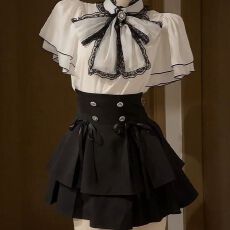 批发POSHOP 日系清楚系喇叭袖<b class='q'>雪纺</b><b class='q'>上衣</b>衬衫套装 显瘦夏季半裙<b class='q'>两件套</b>