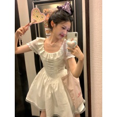 批发法式气质白色连衣裙女装<b class='q'>夏季</b>2026新款小个子初恋甜美收腰蓬蓬<b class='q'>短裙</b>