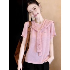 批发大码<b class='q'>女装</b>粉色短袖T恤2026夏季新款<b class='q'>胖</b>mm<b class='q'>别致</b>披肩显瘦遮肚半袖上衣