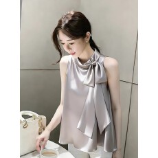 批发灰色缎面挂脖上衣2026春季新款时尚轻奢高级感绝美巨好看法式<b class='q'>衬衫</b>