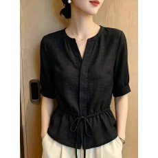 批发2026新款法式减龄衬衫显瘦轻薄透气小衫女夏季宽松短袖设计感上衣