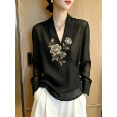 批发2026年新款轻薄透气<b class='q'>显瘦</b>好看上衣女长袖宽松大码印花打底<b class='q'>衬衫</b>秋季