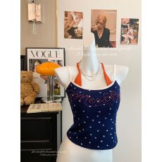 批发NECOYEP美式假两件字母烫钻星星满印辣妹吊带背心女夏<b class='q'>修身</b>短上衣