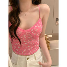 批发6023<b class='q'>蕾丝</b>花边冰丝小碎花吊带背心女夏内搭美背<b class='q'>文胸</b>一体带胸垫