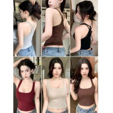 批发6075夏季新款纯欲风交叉蕾丝露背<b class='q'>吊带</b><b class='q'>背心</b>女修身显瘦乳胶杯百搭