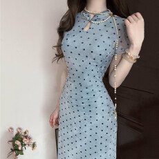 批发夏季<b class='q'>新款</b>显瘦小个子波点新中式连衣裙女巨好看的复古改良<b class='q'>旗袍</b>裙子