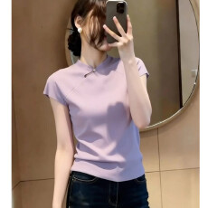 批发短袖T恤<b class='q'>女</b>2026春季新款韩版宽松显瘦立领上衣设计感收腰<b class='q'>针织衫</b>潮