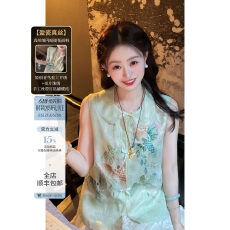批发盈瓷真丝｜翠羽 重工桑蚕丝新中式马甲外套<b class='q'>女</b>夏薄款刺绣国风上衣