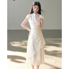 批发新中式禅意绣花旗袍气质<b class='q'>连衣裙</b><b class='q'>拼接</b>假两件<b class='q'>连衣裙</b>夏国风改良旗袍