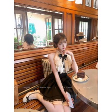 批发Tomoyois蔷薇夜昙 <b class='q'>日系</b>千金感挂脖蛋糕蝴蝶结蓬蓬裙<b class='q'>连衣裙</b>
