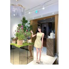 批发BarbChill小蛮腰法式千金棉麻<b class='q'>连衣裙</b>女夏收腰包臀裙短裙