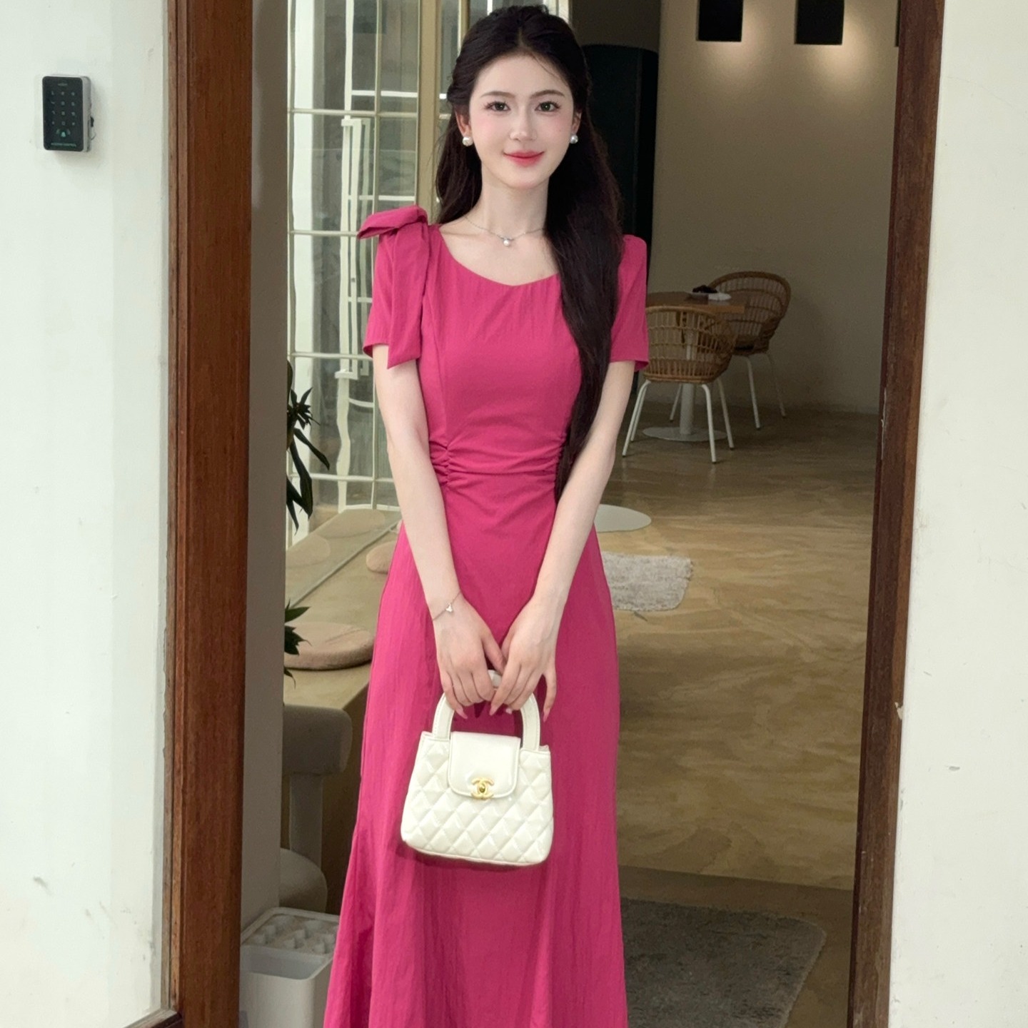 RY7268# LILI李李家树莓少女法式名媛树莓色鱼尾裙夏款显白气质连衣裙