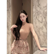 批发韩女温柔氛围感收腰显瘦甜美无袖<b class='q'>上衣</b>+短裙两件套套装