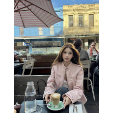 批发美式玩家 复古水洗立领正肩短外套女短款休闲夹克上衣秋