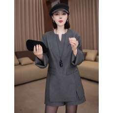 批发欧货<b class='q'>大码</b>休闲西装套装女2026新款套头V领西服外套阔腿裤两件套装