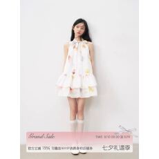 批发RECIT 花卉蝴蝶结挂脖<b class='q'>连衣裙</b>女木耳边<b class='q'>蓬蓬</b>无袖短裙