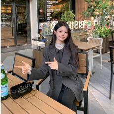 批发切糕自制小个子新款秋冬裙子女毛呢外套连衣裙灰色小香风好看套装