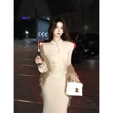 批发木子李的李杏织云裳新中式<b class='q'>时尚</b>气质立领盘口刺绣长裙设计感披肩套