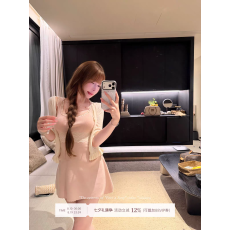 批发Lukira  夏季桃心 粉色U领<b class='q'>蕾丝</b>拼接收腰显瘦针织连衣裙女夏季<b class='q'>短裙</b>