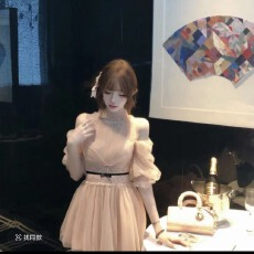 批发桃雾千金 古早奈奈千金粉色钻石流苏网纱中袖<b class='q'>连衣裙</b>有货