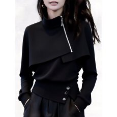批发美式高级感立领开叉设计感上衣女2026秋新款洋气时髦百搭上衣潮