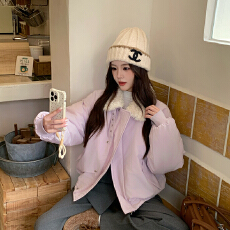批发韩系羊羔毛毛领棉服女短款2026年冬季新款保暖小个子加厚版型好