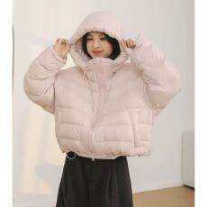 批发双拉链排骨泡芙连帽羽绒棉服女短款2026冬季新款设计感外套